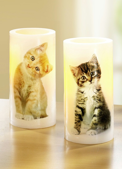 - LED-Kerzen, 2er-Set, mit Katzenmotiven, in Farbe WEISS