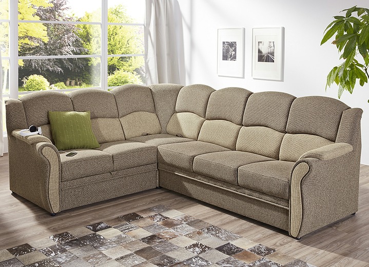 - Polsterecke auf stabilem, teilmassivem Holzgrundgestell, in Farbe CAMEL-BEIGE