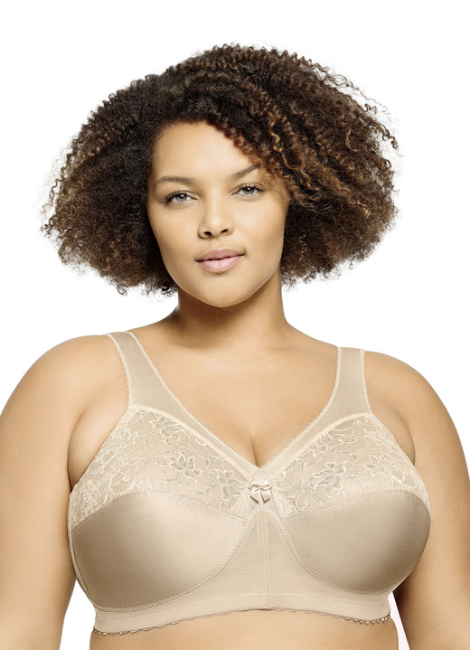 Soft-BH - Glamorise Stütz-BH mit Spitze, in Größe 080 bis 130, in Cup G, in Farbe BEIGE Ansicht 1