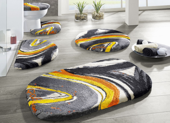 Badgarnituren - «GRUND» Designer-Badgarnitur in verschiedenen Farben, in Größe 100 (Vorleger halbrund, 50/ 80 cm) bis 112 (Motiv-Deckelbezug mit Kordel, 47/ 50 cm), in Farbe TERRA-ANTHRAZIT Ansicht 1