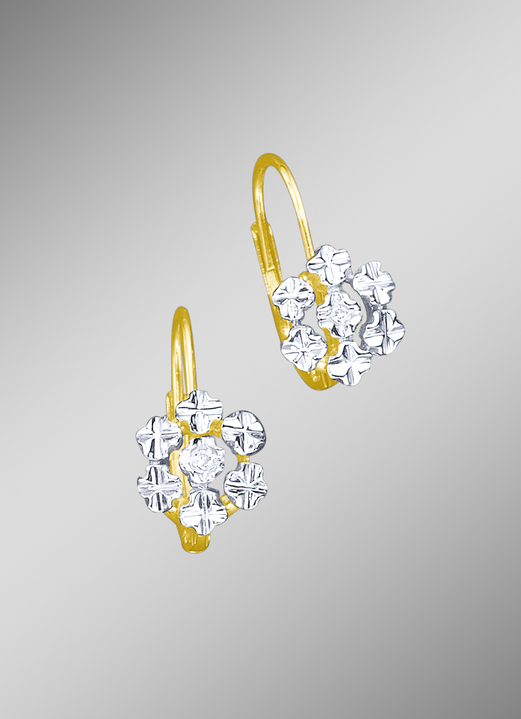 mit Diamanten - Diamant-Ohrringe in Blütenfrom mit 2 lupenreinen Brillanten, in Farbe