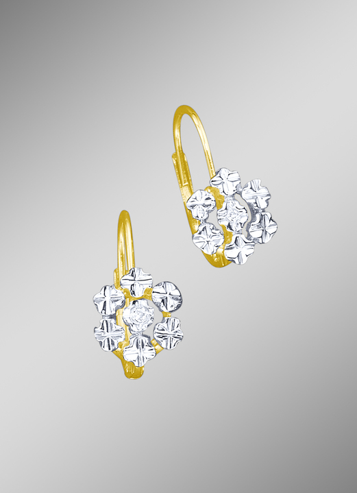 mit Diamanten - Diamant-Ohrringe in Blütenfrom mit 2 lupenreinen Brillanten, in Farbe