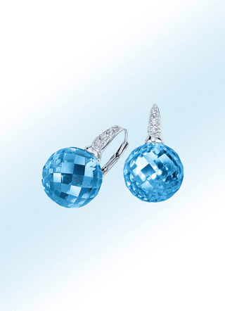Ohrringe mit blauem Quarz beh., und synth. Zirkonia