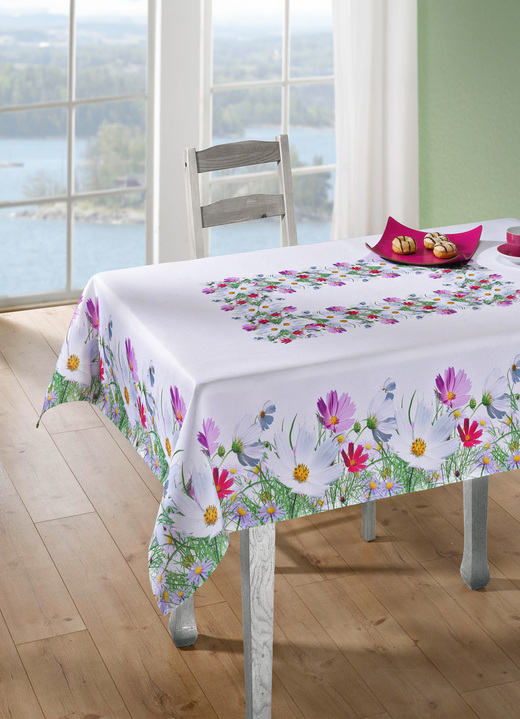Tischdecken - Tisch- und Raumdekoration «Blüten-Motive», in Größe 130 (Deckchen, 35/ 50 cm) bis 404 (Kissenhülle, 40/ 40 cm), in Farbe WEISS/BUNT Ansicht 1