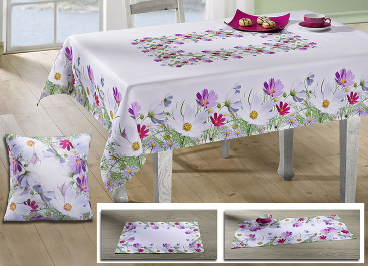 Tischdecken - Tisch- und Raumdekoration «Blüten-Motive», in Größe 130 (Deckchen, 35/ 50 cm) bis 404 (Kissenhülle, 40/ 40 cm), in Farbe WEISS/BUNT Ansicht 1