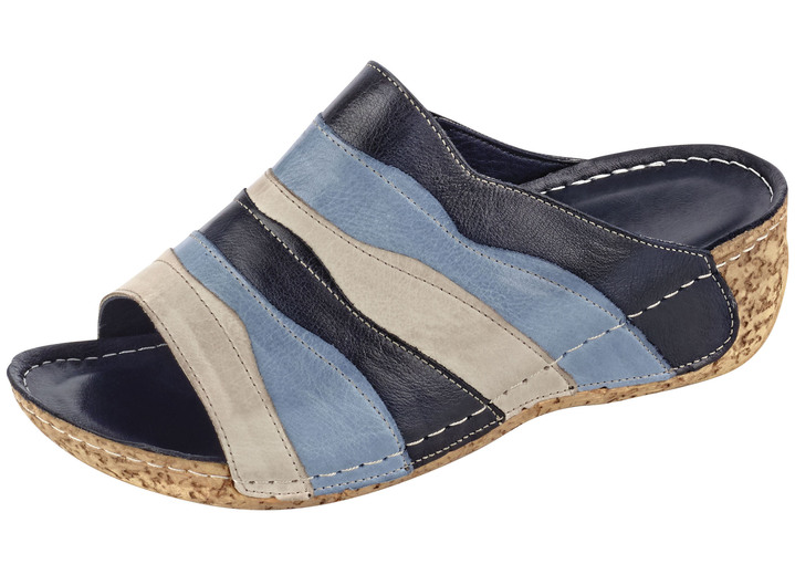 Komfortschuhe - Gemini Pantolette in pfiffiger Optik, in Größe 036 bis 042, in Farbe BLAU-KIESEL Ansicht 1