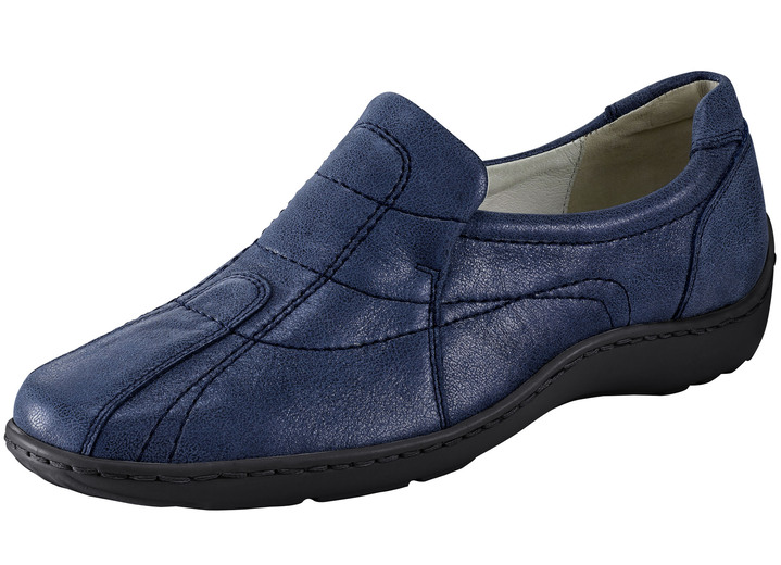 Komfortschuhe - Waldläufer, bequeme Damen-Slipper, Weite H, mit herausnehmbarem Fussbett, in Größe 4 bis 8 1/2, in Farbe STAHLBLAU Ansicht 1