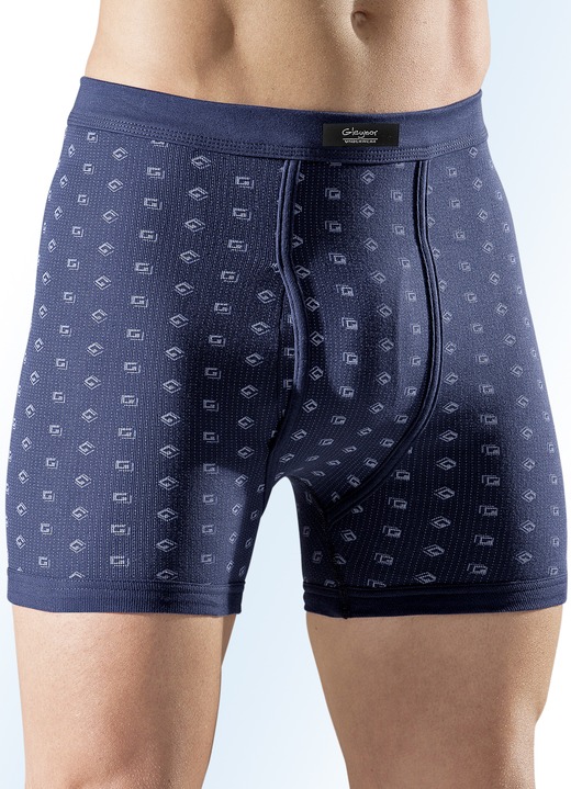 Unterwäsche - Fünferpack Unterhosen aus Feinripp, bunt dessiniert, in Größe 005 bis 011, in Farbe 3X NAVY-BUNT, 2X HELLBLAU-BUNT