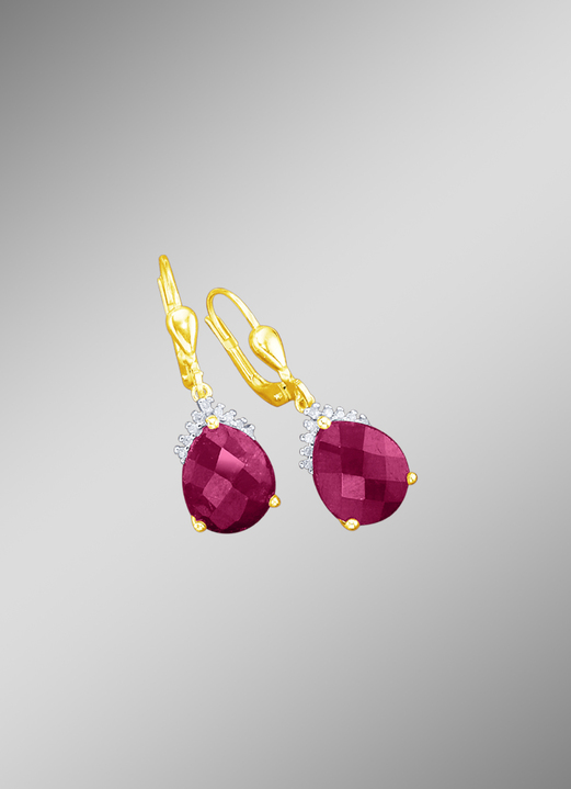 mit Edelsteinen - Ohrringe mit Rubin und Diamanten, in Farbe