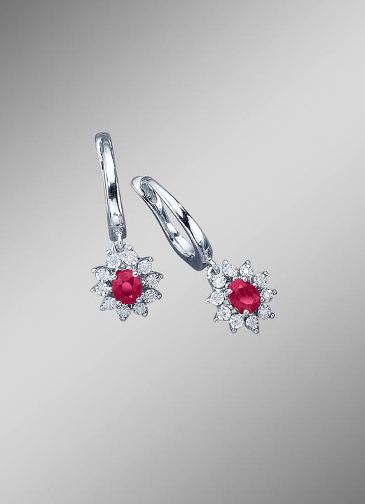 mit Diamanten - Ohrringe mit echt Rubin und Diamanten, in Farbe