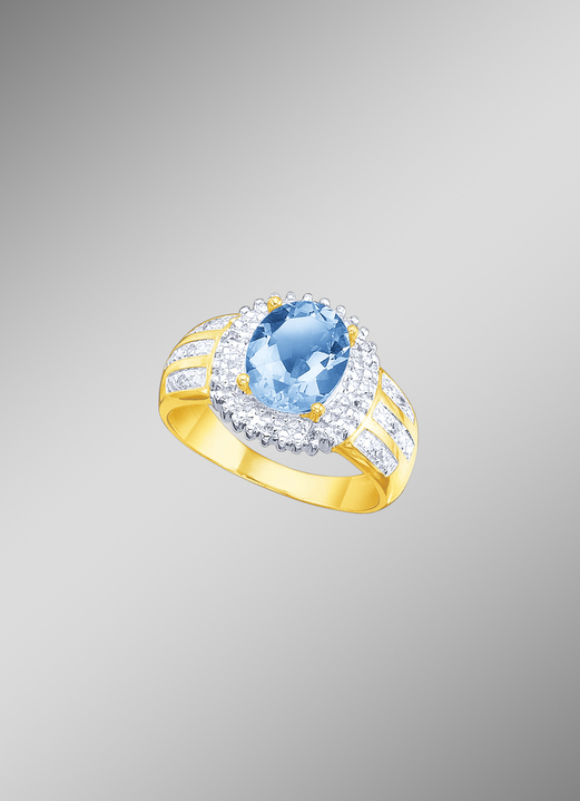 mit Edelsteinen - Damenring mit echtem Blautopas und Diamanten, in Größe 160 bis 220, in Farbe  Ansicht 1