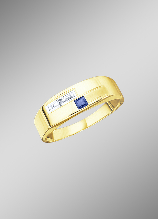 mit Edelsteinen - Damenring in Bicolor mit Diamant und echt blauem Safir, in Größe 160 bis 220, in Farbe