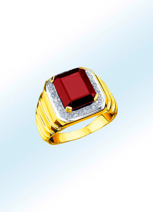 - Herrenring mit Diamanten und Granat, in Größe 180 bis 240, in Farbe