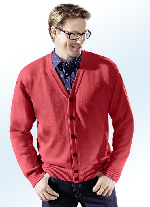 Hemden, Pullover & Shirts - Cardigan mit durchgehender Knopfleiste in 5 Farben Hemden, Pullover & Shirts - Cardigan mit durchgehender Knopfleiste in 5 Farben, in Größe 044 bis 062, in Farbe ROT