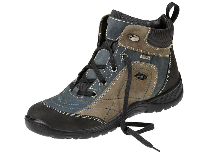 Komfortschuhe - Schnür-Stiefelette in interessanter Farbkombination, in Größe 036 bis 042, in Farbe KHAKI-PETROL-SCHWARZ