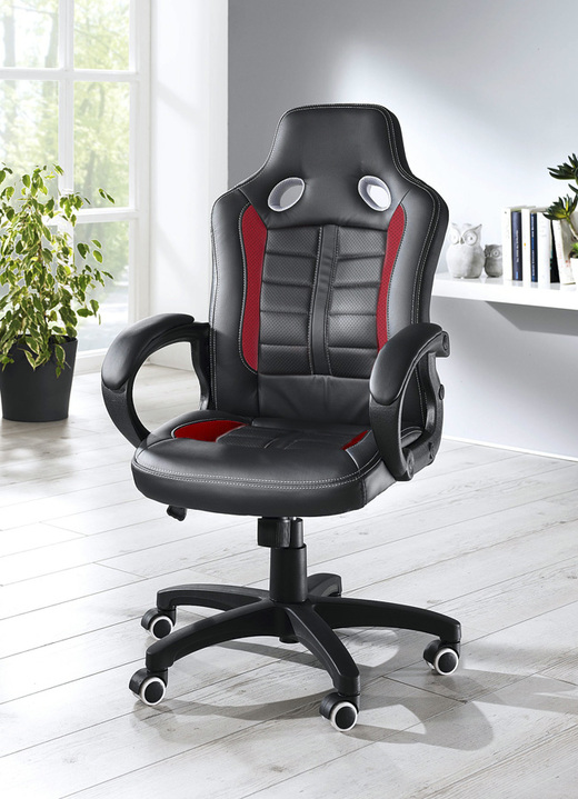 - Chefsessel mit Loch-Applikation in Race-Optik, in Farbe SCHWARZ-ROT