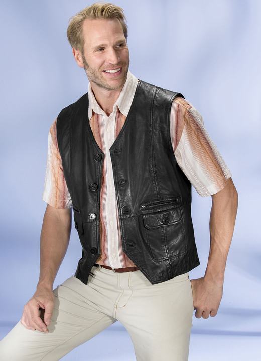 Ledermode - «Redpoint»-Ledergilet in 2 Farben Ledermode - «Redpoint»-Ledergilet in 2 Farben, in Größe 046 bis 064, in Farbe SCHWARZ