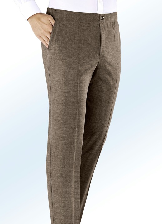 Herrenmode - «Klaus Modelle»-Schlupfhose mit Zierblende in 3 Farben, in Größe 027 bis 062, in Farbe MITTELBRAUN MELIERT