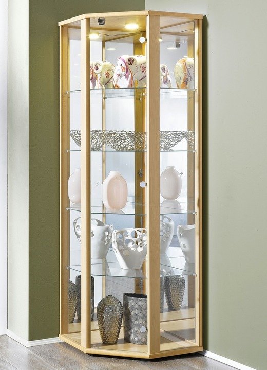 Vitrinen & Highboards - Eck-Vitrine mit LED-Beleuchtung, in Farbe BUCHE Ansicht 1
