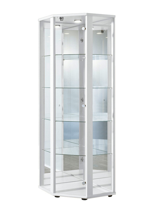 - Eck-Vitrine mit LED-Beleuchtung, in Farbe WEISS