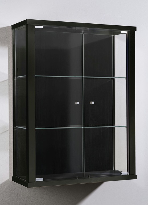 Vitrinen & Highboards - Hängevitrine mit ESG-Sicherheitsglas, in Farbe SCHWARZ, in Ausführung ohne LED-Beleuchtung Ansicht 1