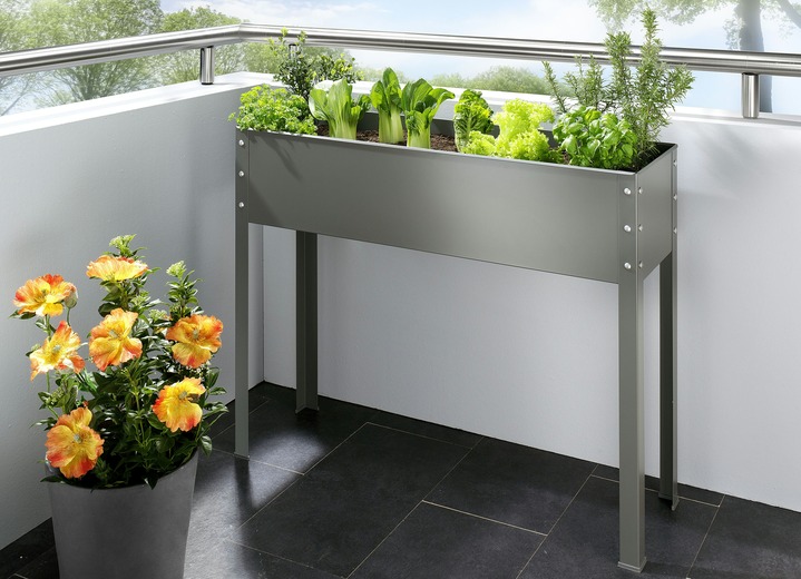 Blumentöpfe und Pflanzgefässe - Metallhochbeet aus verzinktem und pulverbeschichtetem Stahl, in Farbe GRAU, in Ausführung Metallhochbeet, breit