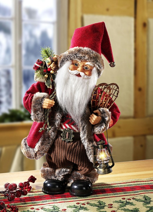 - Beweglicher Weihnachtsmann mit beleuchteter Laterne, in Farbe ROT-BRAUN