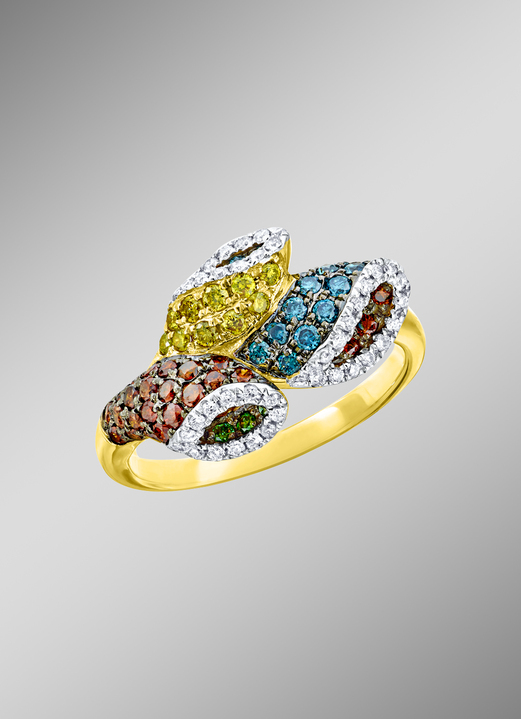 mit Diamanten - Damenring in Blütenform mit bunten Brillanten, in Größe 160 bis 210, in Farbe  Ansicht 1