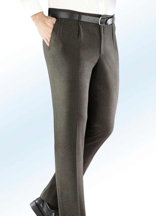 Herrenmode - «Klaus Modelle»-Dehnbundhose mit Bundfalten, in Größe 026 bis 110, in Farbe OLIV