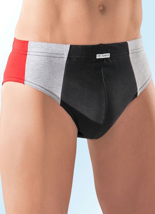 Unterwäsche - Mehrfachpack Slips aus Feinjersey, bunt, in Größe 004 bis 009, in Farbe 3X SCHWARZ-ROT-GRAU MELIERT, 2X SCHWARZ-ROYALBLAU-GRAU MELIERT, in Ausführung FÜNFERPACK SLIPS