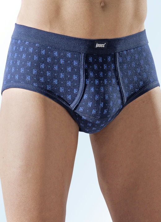 Unterwäsche - Viererpack Slips, allover dessiniert, in Größe 005 bis 014, in Farbe 2X MARINE-BUNT, 2X JEANSBLAU MELIERT-BUNT