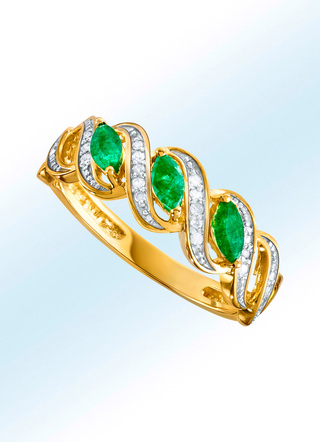 Damenring mit Diamanten und Smaragde