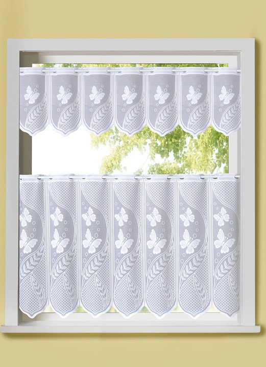 Landhaus & Küche - Kurzvorhang «Schmetterlinge» in verschiedenen Farben, in Größe 661 (H30xB 90 cm) bis 858 (H60xB120 cm), in Farbe WEISS Ansicht 1