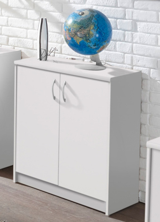 Sideboards & Kommoden - Kombifreundliche Kommode mit silberfarbenen Griffen, in Farbe WEISS, in Ausführung 2-türig, schmal Ansicht 1