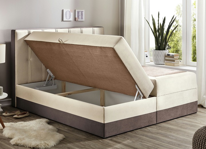 Betten - Boxspringbett mit Topper und 2 Bettkästen, in Farbe BEIGE-BRAUN Ansicht 1