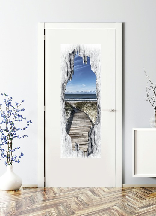 Landschaft - 3D-Tür-Sticker Strand nordisch, in Farbe BLAU Ansicht 1