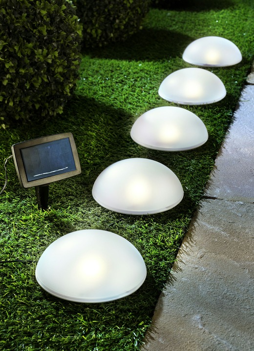 Gartenbeleuchtung - Solar-Halbkugeln, 5er-Set, mit Erdspiess, in Farbe WEISS Ansicht 1
