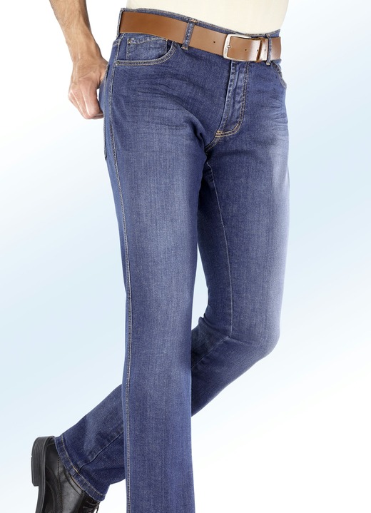 Herren - «Francesco Botti»-Unterbauch-Jeans mit Dehnbund in 3 Farben, in Größe 024 bis 064, in Farbe JEANSBLAU Ansicht 1