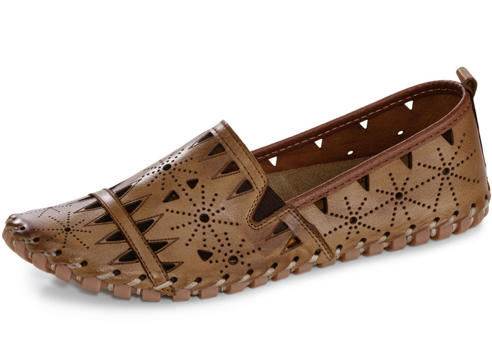 Komfortschuhe - Gemini, sommerliche Damen-Slipper, Weite G, mit herausnehmbarem Fußbett, in Größe 036 bis 042, in Farbe COGNAC Ansicht 1