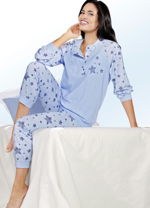 Schlafanzüge & Shortys - Zweierpack Pyjamas mit Bündchen und Sternchendessin, in Größe 036 bis 056, in Farbe BLAU/ROSA Ansicht 1