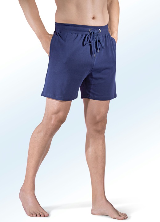 Nachtwäsche - Zweierpack Pyjama- und Freizeithosen kurz mit Durchzugsband Nachtwäsche - Zweierpack Pyjama- und Freizeithosen kurz mit Durchzugsband, in Größe 046 bis 062, in Farbe 1X MARINE, 1X GRAU MELIERT