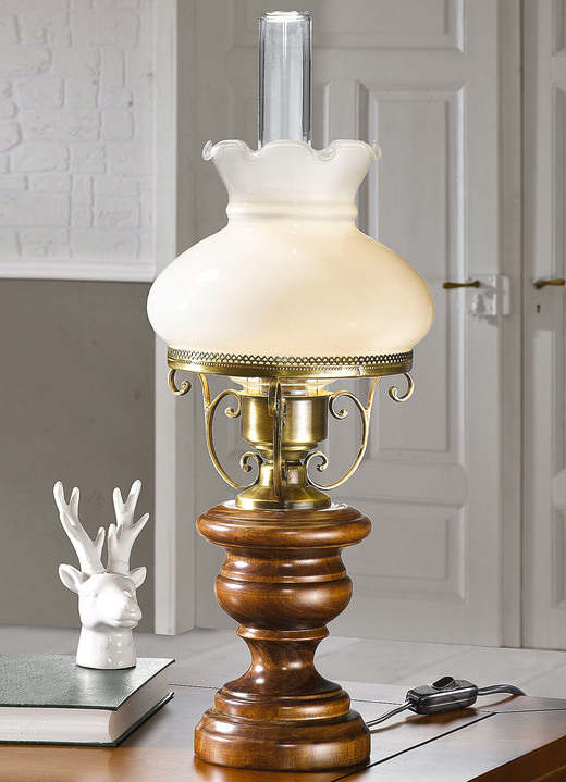 Lampen & Leuchten - Tischlampe aus messingbeschichtetem Eisen und Holz , in Farbe NUSSBAUM