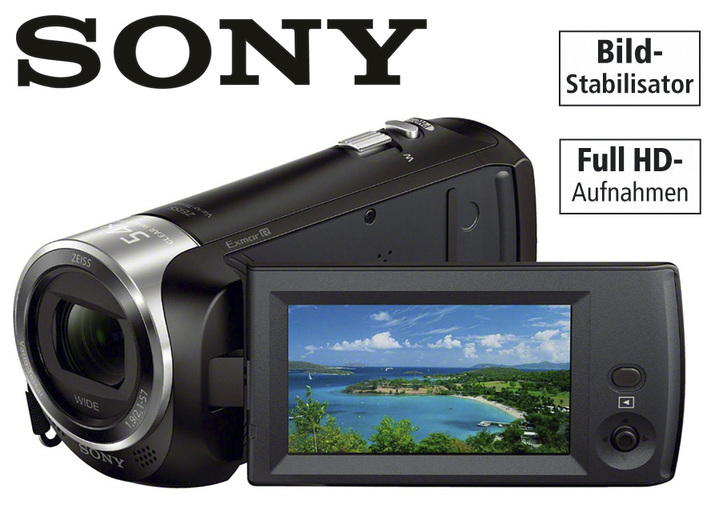 - «SONY» HDR-CX240EB HD-Camcorder, in Farbe SCHWARZ, in Ausführung 26,8 mm Weitwinkel Zeiss Objektiv mit 30x Zoom Ansicht 1