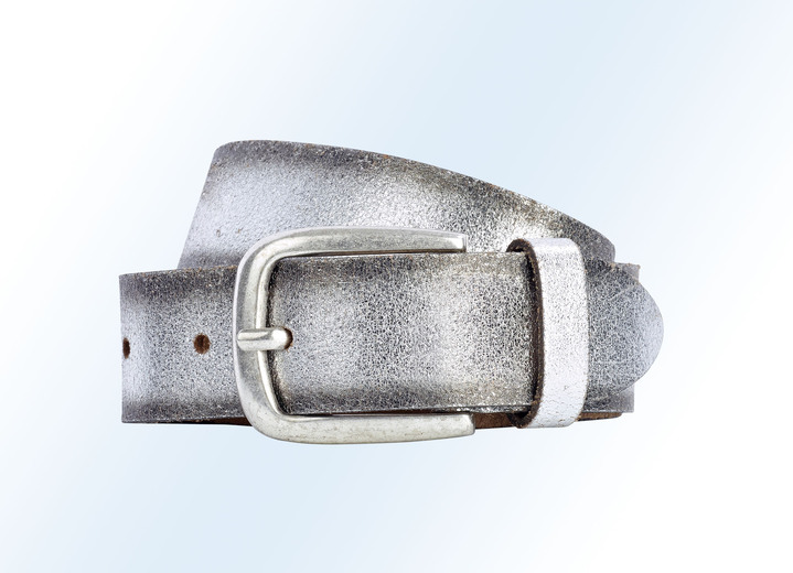 Sonstiges - Trendiger Damen-Gürtel aus Leder, 3 cm breit, in Größe 090 bis 110, in Farbe ANTIKSILBER Ansicht 1