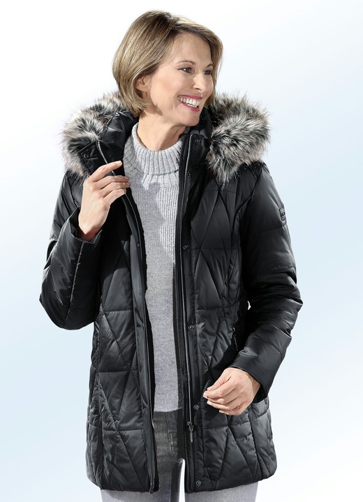 Jacken, Mäntel, Blazer - Jacke mit abnehmbarem Kunstpelz-Besatz Jacken, Mäntel, Blazer - Jacke mit abnehmbarem Kunstpelz-Besatz, in Größe 040 bis 060, in Farbe SCHWARZ