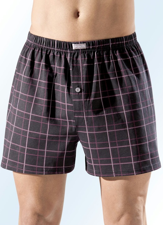 Unterwäsche - Mehrfachpack Boxershorts mit knöpfbarem Eingriff, bunt, in Größe 005 bis 016, in Farbe 1X SCHWARZ-BUNT, 1X ROT-BUNT, 1X SCHWARZ UNI, in Ausführung Dreierpack Boxershorts