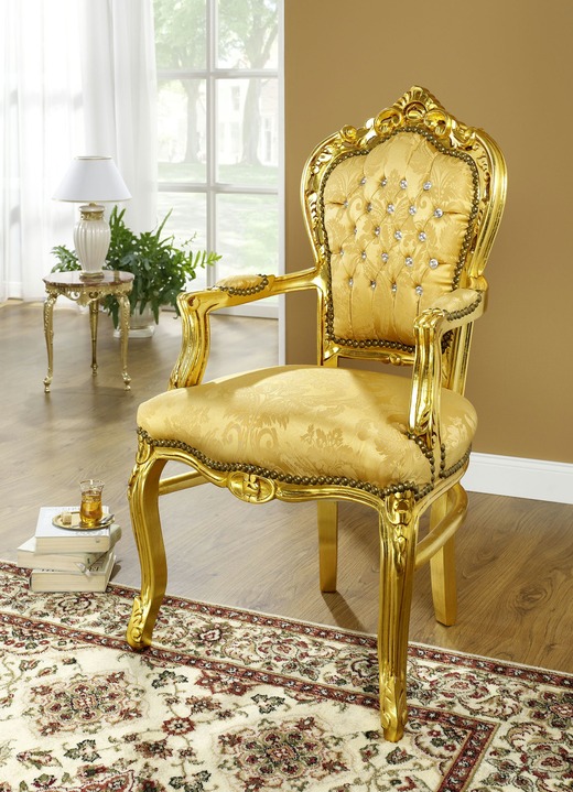 - Armlehnenstuhl aus Holz mit Blattgoldauflage, in Farbe GOLD-GOLD