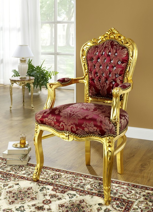 Polstermöbel - Armlehnenstuhl aus Holz mit Blattgoldauflage, in Farbe GOLD-ROT Ansicht 1