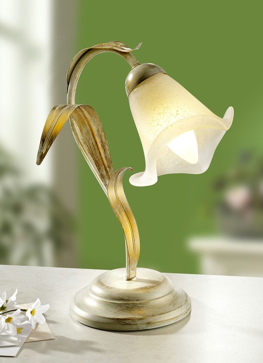 - Tischlampe mit blütenförmigem Lampenschirm, in Farbe CREME-GOLD