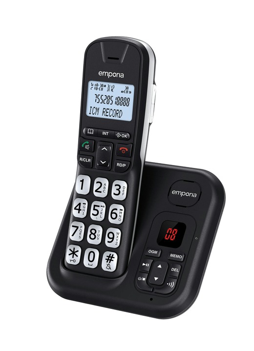- Emporia Grosstasten-Telefon, in Farbe SCHWARZ-SILBER, in Ausführung Großtasten-Telefon mit Anrufbeantworter